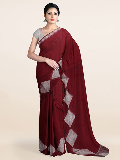 

Pothys Maroon & Silver-Toned Saree