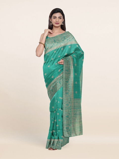 

Pothys Green & Grey Ethnic Motifs Zari Banaras Pure Silk Saree