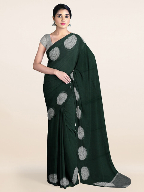 

Pothys Green & Silver-Toned Zari Saree