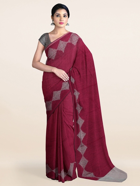 

Pothys Maroon & Silver-Toned Zari Banaras Silk Saree