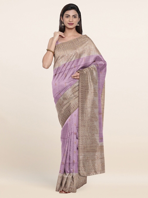 

Pothys Lavender & Gold-Toned Woven Design Zari Banaras Silk Saree