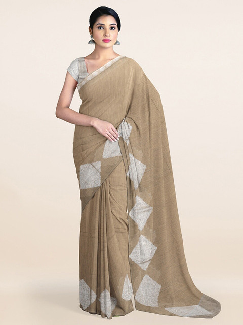 

Pothys Tan & Silver-Toned Woven Design Zari Saree