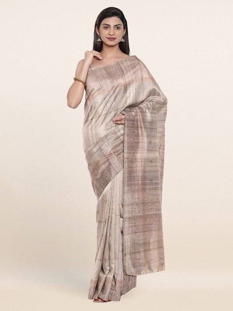 

Pothys Cream-Coloured & Copper-Toned Woven Design Zari Pure Silk Saree