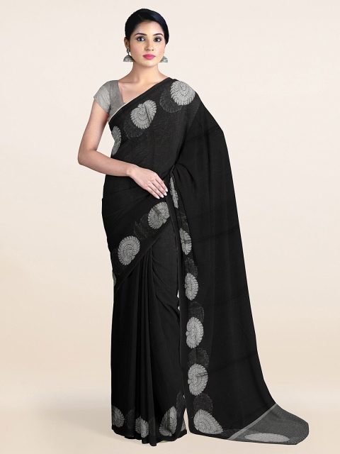 

Pothys Black & Silver Solid Zari Saree