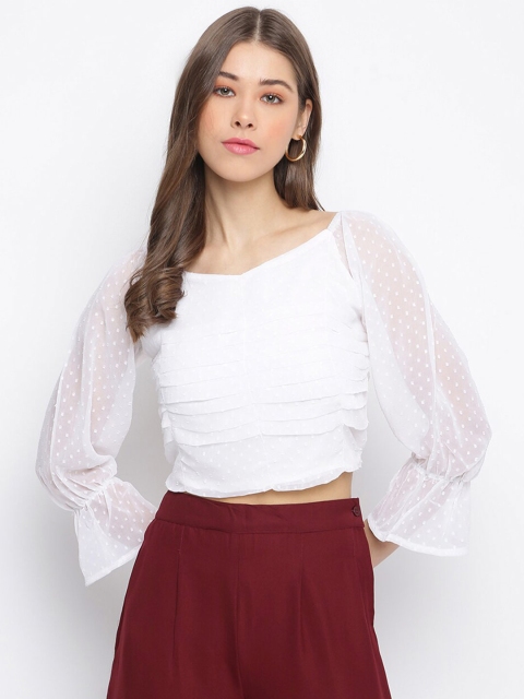 

Mayra Women White Self Design Crop Top