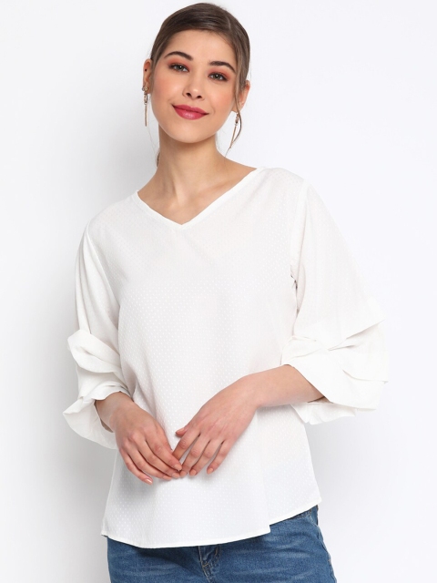 

Mayra White Print V-Neck Crepe Top