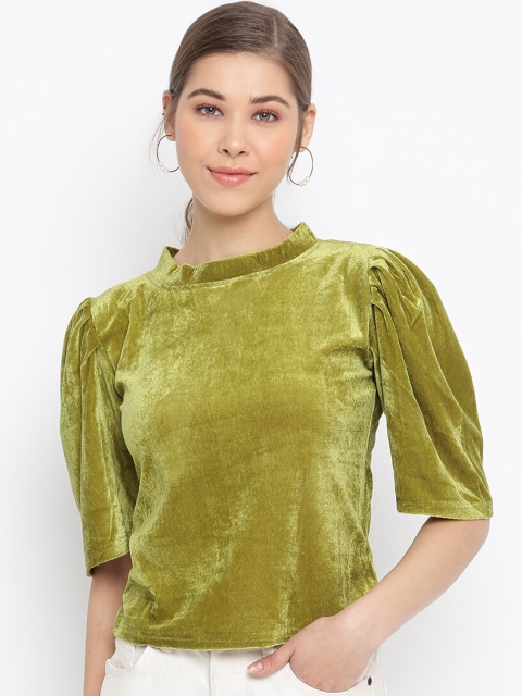 

Mayra Green Velvet Top With Puff Sleeve
