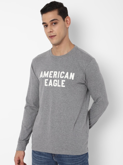

AMERICAN EAGLE OUTFITTERS Men Grey Typography Printed Pure Cotton T-shirt