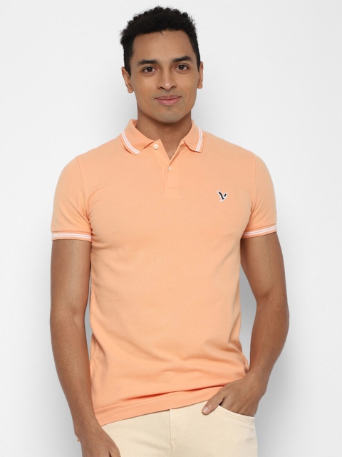 

AMERICAN EAGLE OUTFITTERS Men Peach-Coloured & White Solid Polo Collar T-shirt