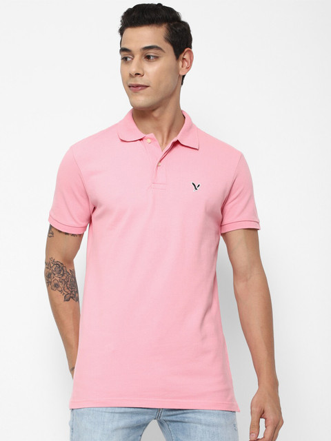 

AMERICAN EAGLE OUTFITTERS Men Pink Polo Collar T-shirt