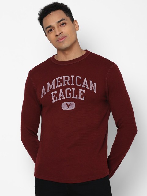 

AMERICAN EAGLE OUTFITTERS Men Burgundy Typography Printed T-shirt