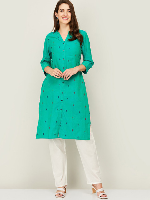 

Melange by Lifestyle Women Green Thread Work Kurta