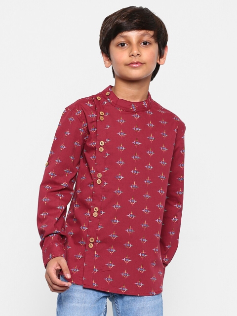

MANET Boys Maroon Classic Printed Cotton Casual Shirt