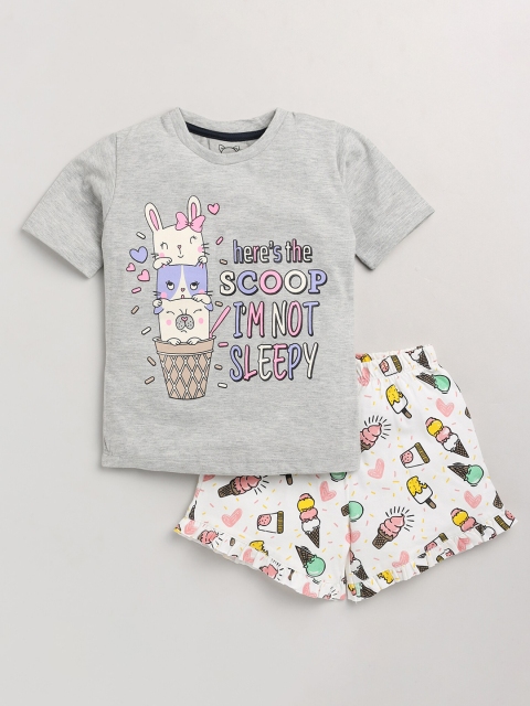 

Lazy Shark Girls Grey & Pink Printed Cotton Co-Ords