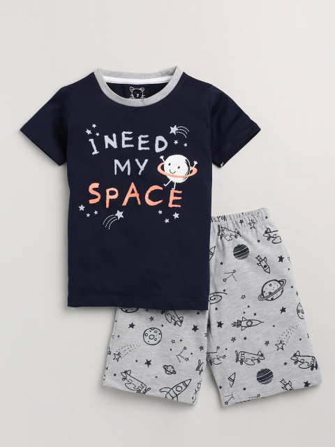 

Lazy Shark Boys Navy Blue & Grey Printed Cotton Blend T-shirt with Shorts Clothing set
