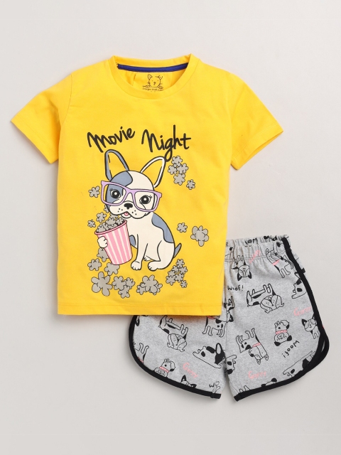 

Lazy Shark Girls Yellow & Grey Printed T-shirt with Shorts