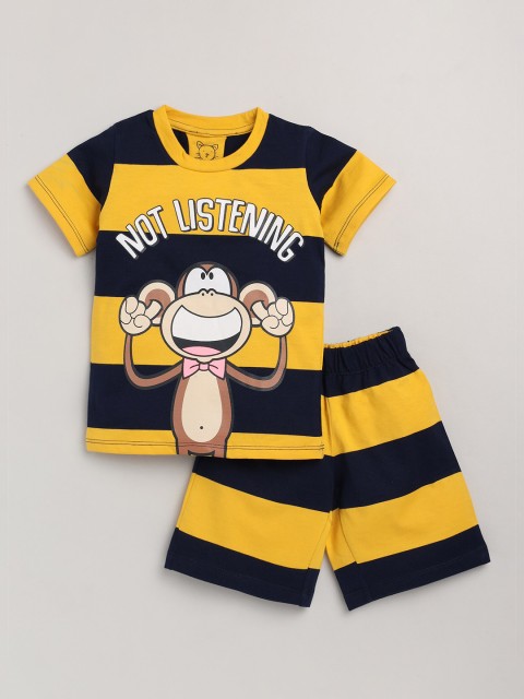 

Lazy Shark Boys Yellow & Black Printed T-shirt with Shorts