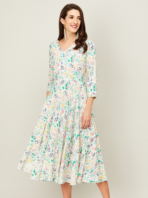 

Colour Me by Melange Off White Floral A-Line Midi Dress