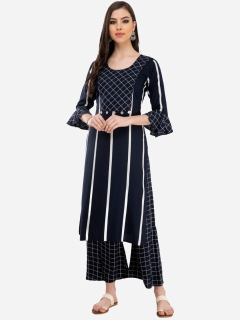 

DesiNoor com Women Navy Blue Printed Kurta with Palazzos