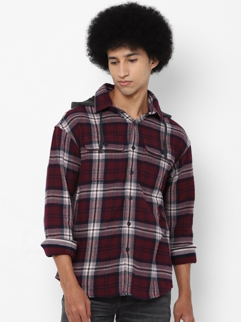 

AMERICAN EAGLE OUTFITTERS Men Burgundy Tartan Checked Cotton Casual Shirt