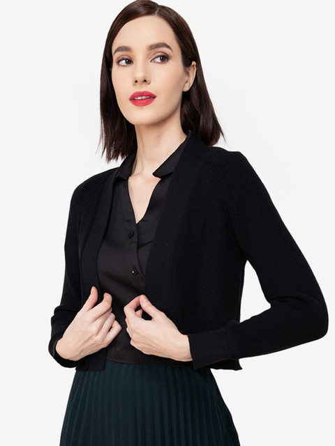 

ZALORA WORK Women Black Solid Crop Cardigan