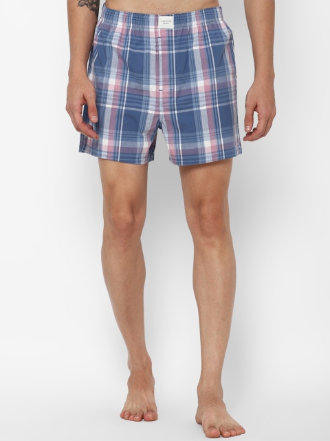 

AMERICAN EAGLE OUTFITTERS Men Blue & White Checked Boxers Shorts