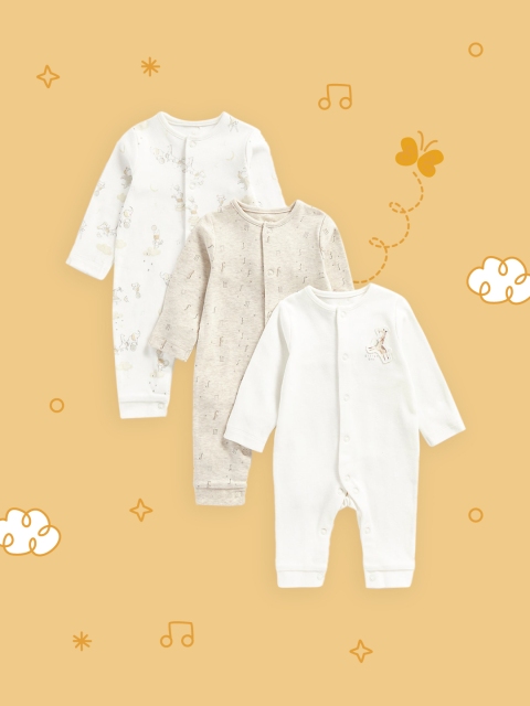 

mothercare Infants Pack of 3 Pure Cotton Sleepsuits, Cream