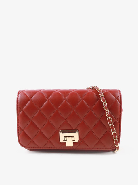 

Carlton London Red Textured Structured Sling Bag with Quilted