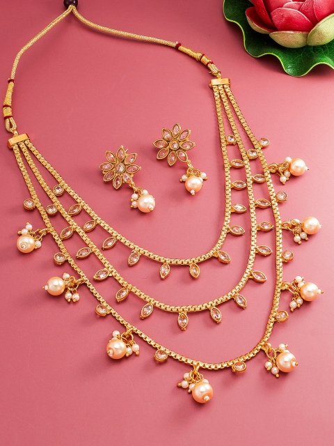 

aadita Gold-Plated Artificial Stones & Beads Studded Layered Jewellery Set
