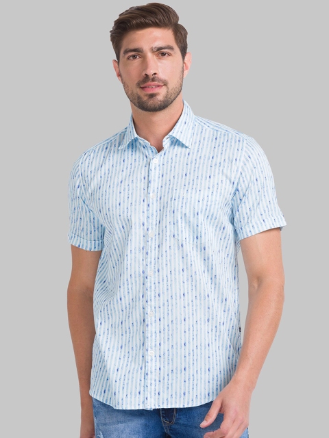 

Parx Men Blue Slim Fit Stripes Printed Cotton Casual Shirt