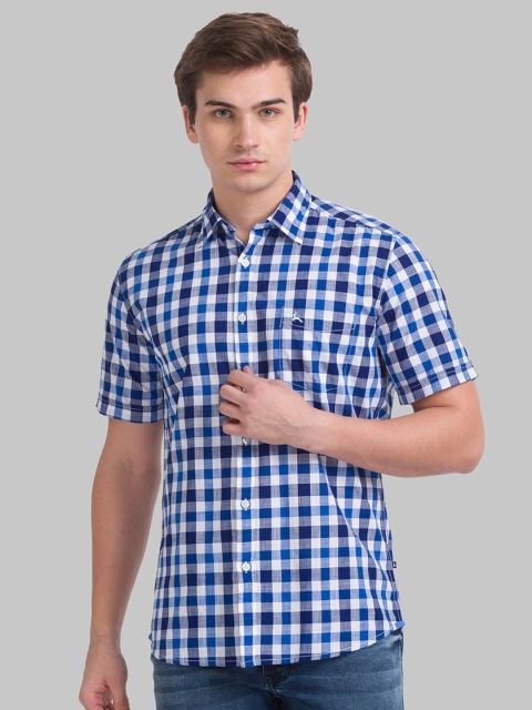 

Parx Men Blue Slim Fit Gingham Checked Cotton Casual Shirt