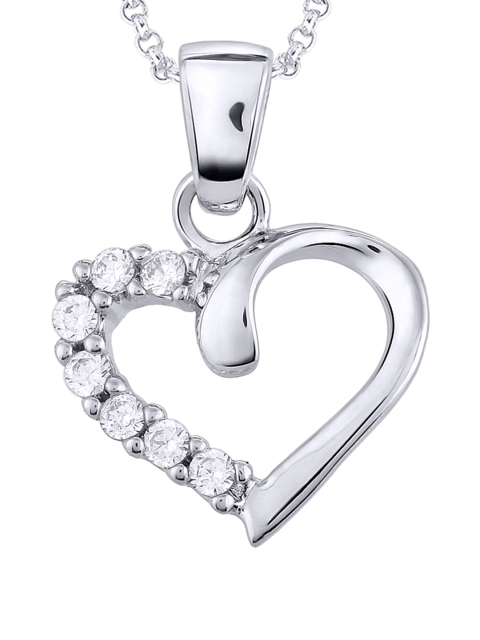 

Peora Sterling Silver Heart-Shaped Rhodium-Plated Pendant with Chain