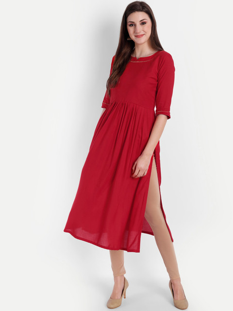 

Globon Impex Women Red Gotta Patti Kurta