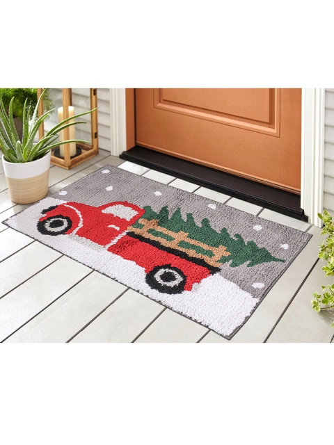 

SHADES of LIFE Grey & Red Printed Anti-Skid Cotton Doormat