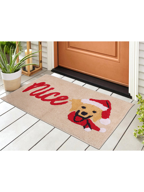 

SHADES of LIFE Beige & Red Self-Design Cotton Doormats