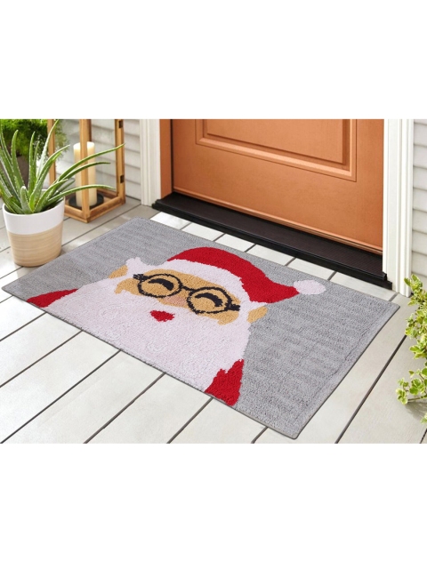 

SHADES of LIFE Grey & Red Cotton Modern Door Mats