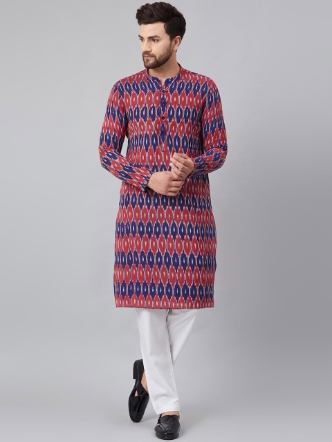 

See Designs Men Blue Geometric Handloom Kurta