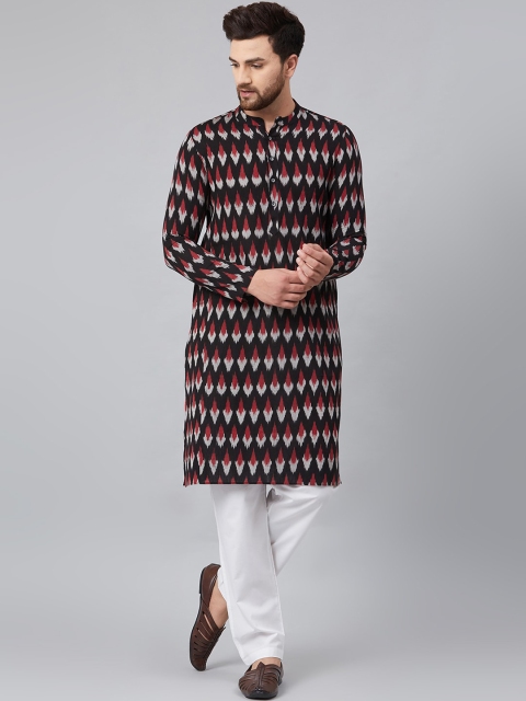 

See Designs Men Black & Maroon Ikat Woven Design Pure Cotton Kurta