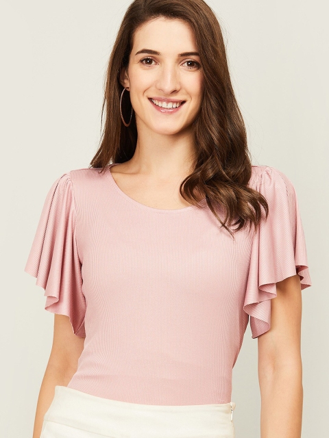 

CODE by Lifestyle Women Pink Solid Flutter Sleeves Top