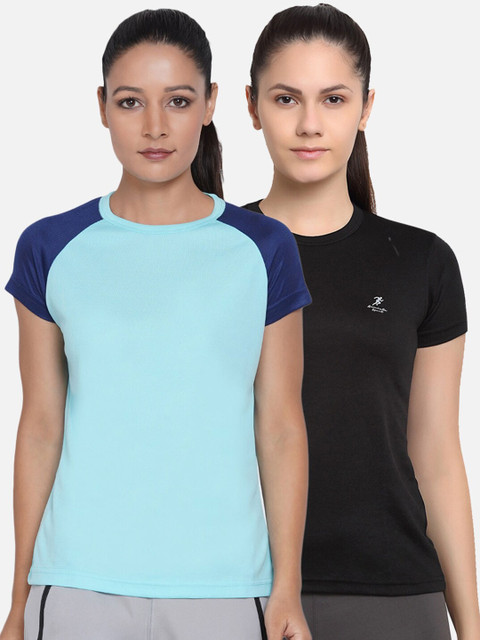 

ARMISTO Women Blue 2 Dri-FIT Applique Slim Fit Training or Gym T-shirt