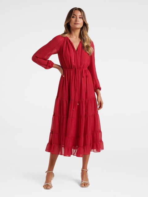 

Forever New Women Red Midi Tiered Dress