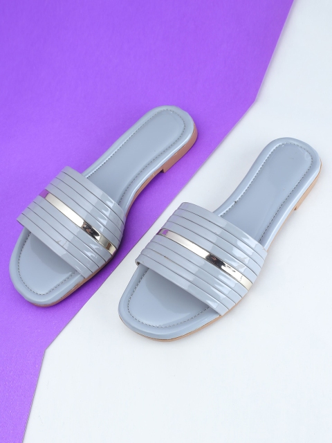 

HASTEN Women Grey Colourblocked Open Toe Flats
