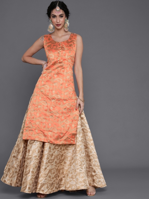 

saubhagya Women Peach-Coloured Ethnic Motifs Printed Kurta
