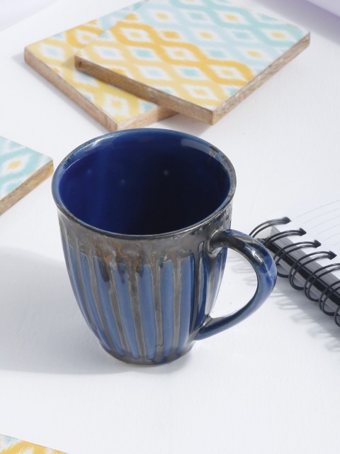 

EK BY EKTA KAPOOR Blue & Grey Textured Ceramic Glossy Mug