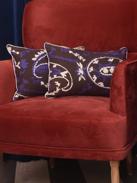 

Dreams Brown & Violet Set of 2 Ethnic Motifs Rectangle Cotton Cushion Covers