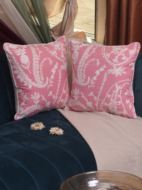 

Dreams Pink & White Set of 2 Ethnic Motifs Square Cushion Covers