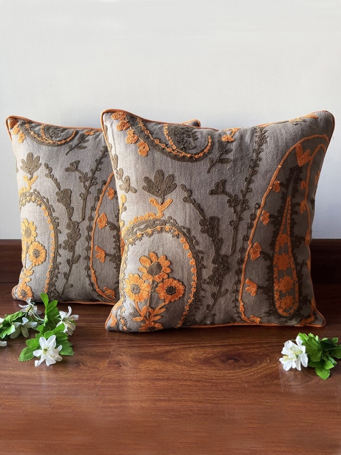 

Dreams Orange & Grey Set of 2 Ethnic Motifs Square Cushion Covers