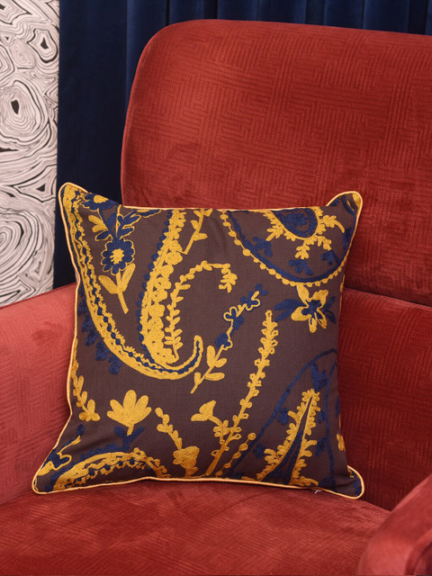 

Dreams Yellow & Brown Set of 2 Ethnic Motifs Cotton Square Cushion Covers