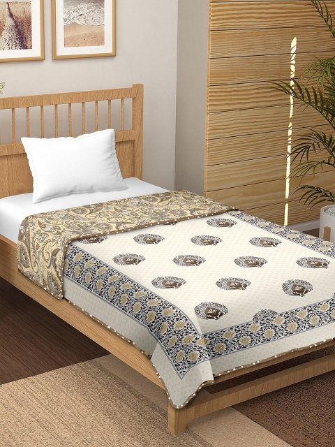 

BELLA CASA Off-White & Brown Reversible AC Room 150 GSM Cotton Single Bed Dohar