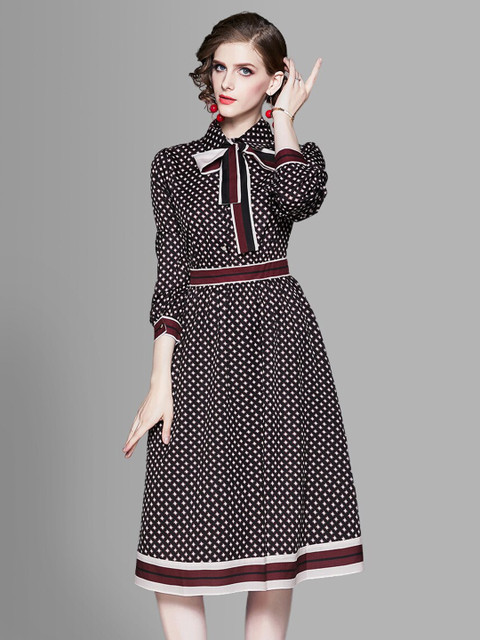 

JC Collection Black & Maroon Tie-Up Neck Dress